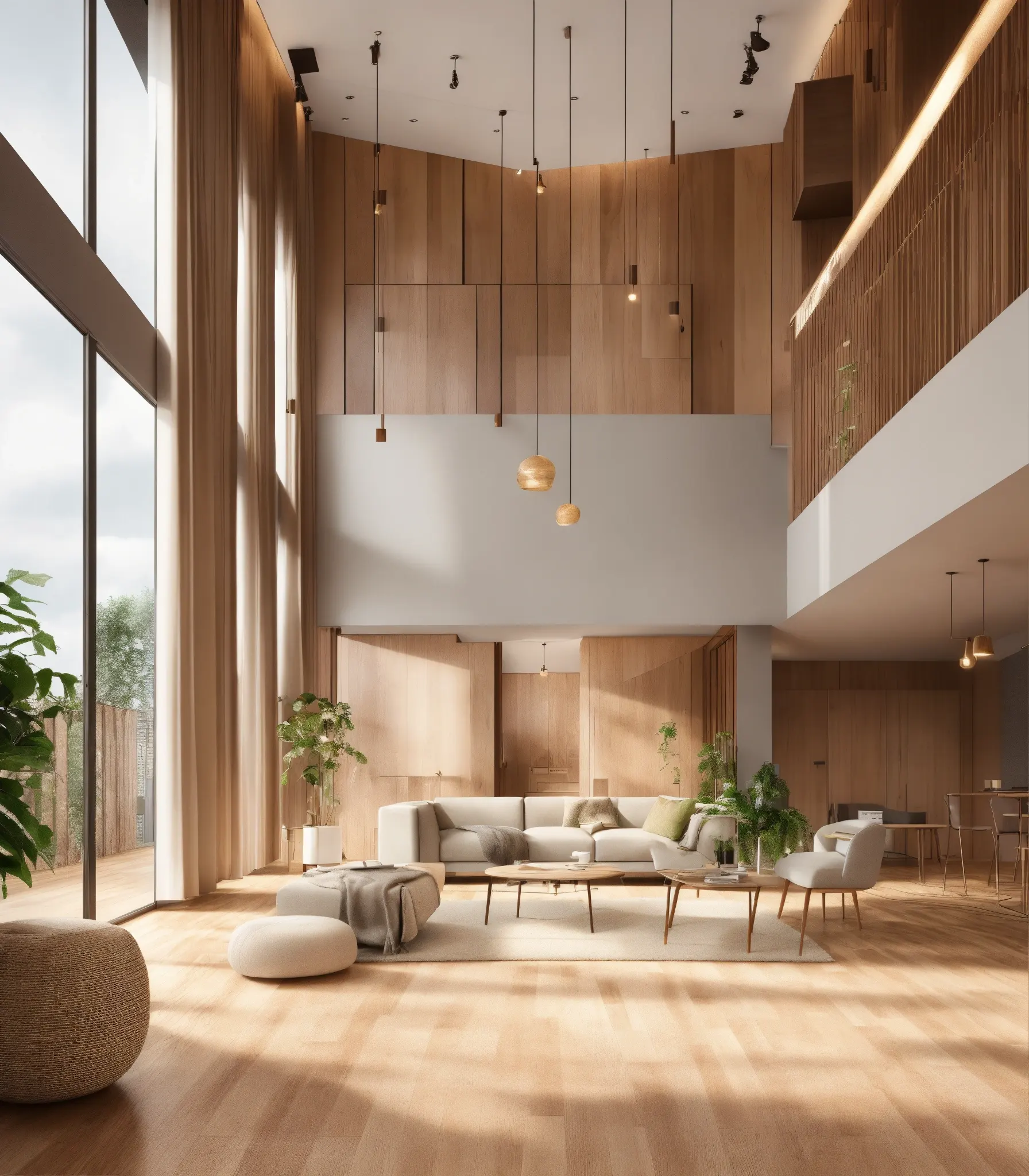 minimalist living room with large windows